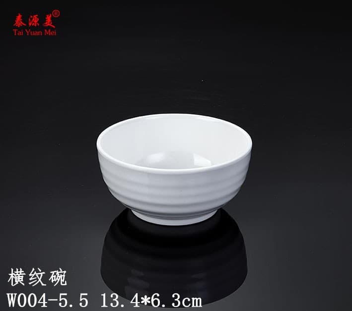 Vit melamin skål med horisontella ränder bredd: 13,4cm djup: 6,3cm W004-5.5 Tai
